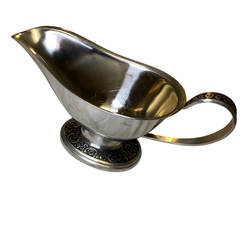 Oneida Clifton 18/8 Stainless Steel Gravy Boat Sauce Server Black Floral Japan‎